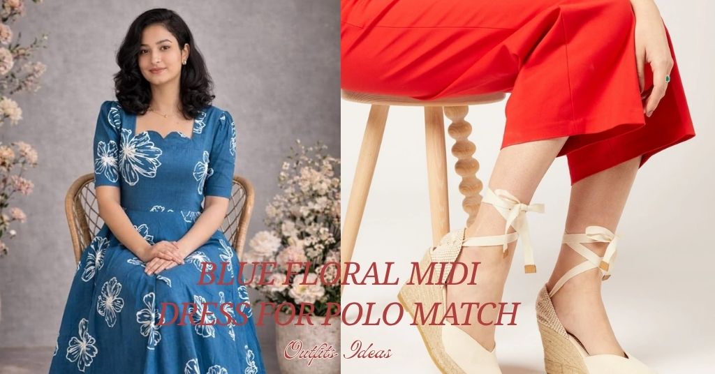 Blue Floral Midi Dress for Polo Match