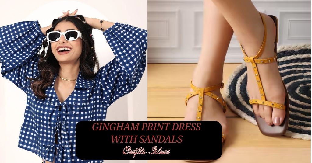 Gingham Print Dress with Sandals
