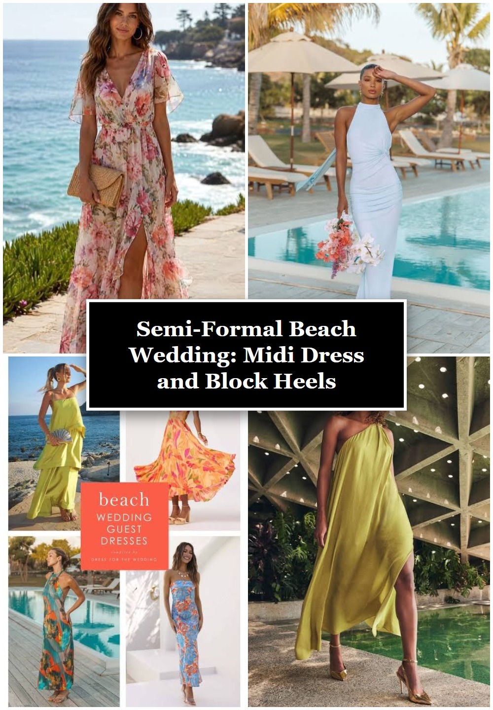 Semi-Formal Beach Wedding: Midi Dress and Block Heels