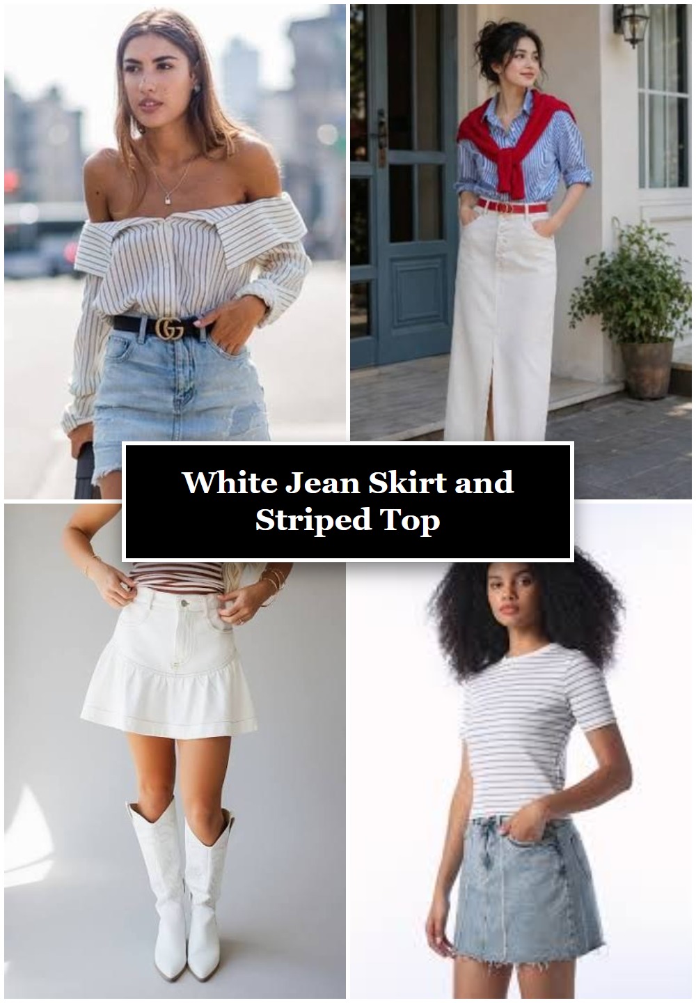 White Jean Skirt and Striped Top