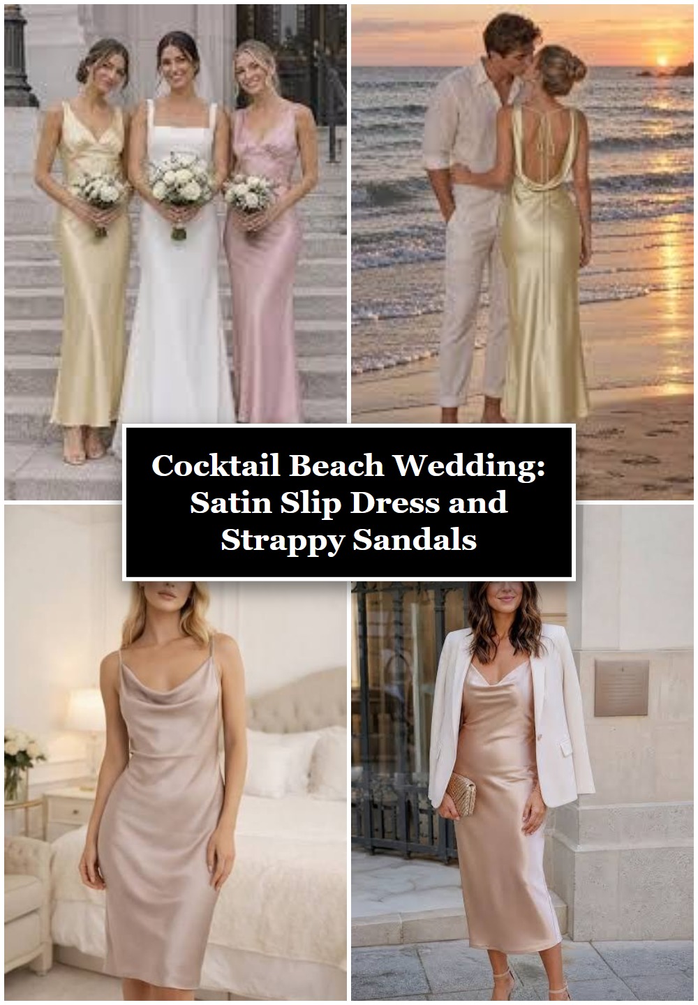Cocktail Beach Wedding: Satin Slip Dress and Strappy Sandals