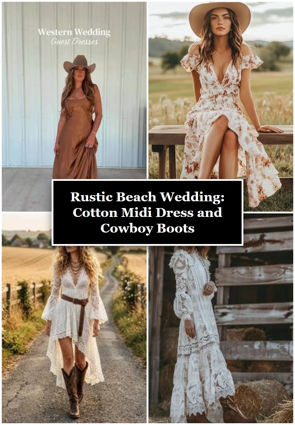 Rustic Beach Wedding: Cotton Midi Dress and Cowboy Boots
