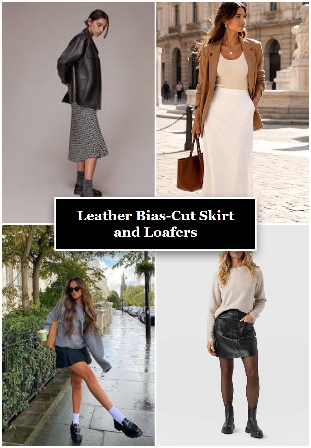Leather Bias-Cut Skirt and Loafers