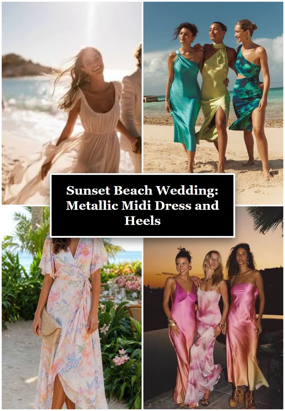Sunset Beach Wedding: Metallic Midi Dress and Heels