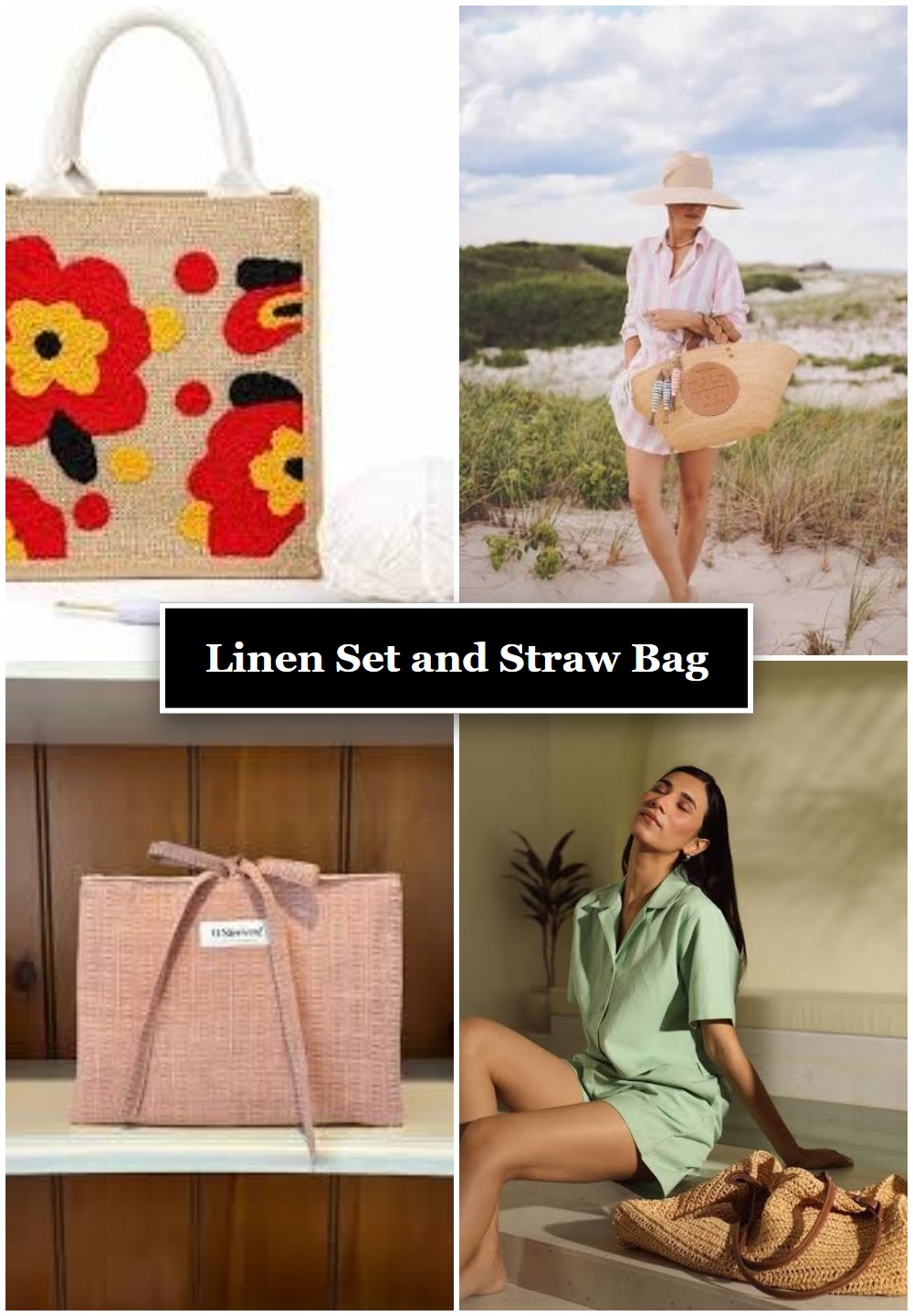 Linen Set and Straw Bag