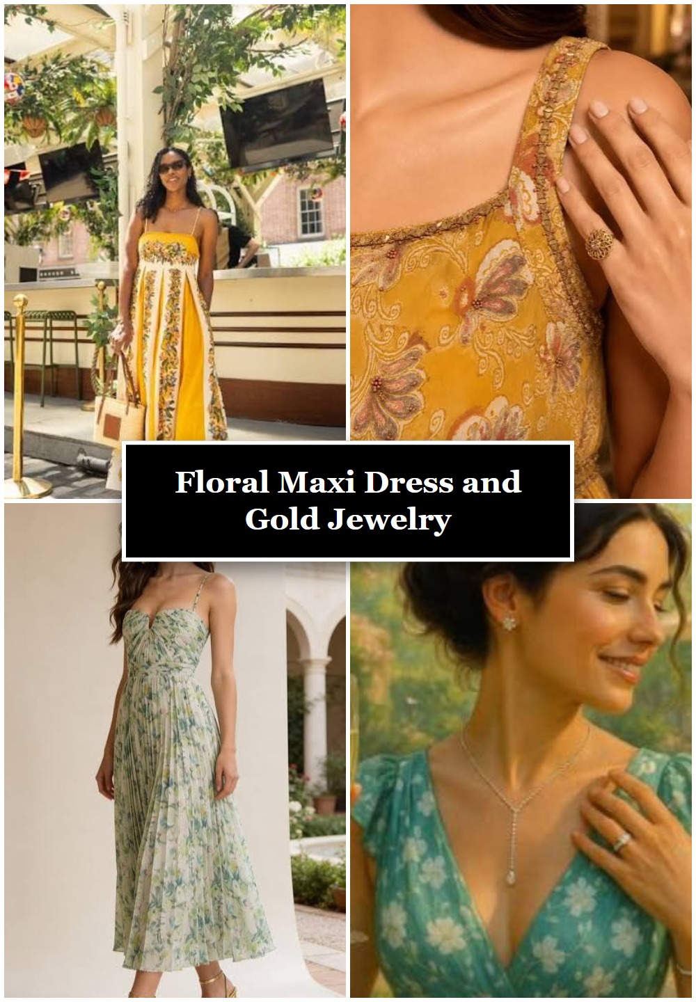 Floral Maxi Dress and Gold Jewelry