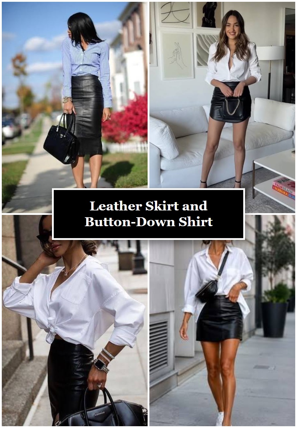Leather Skirt and Button-Down Shirt