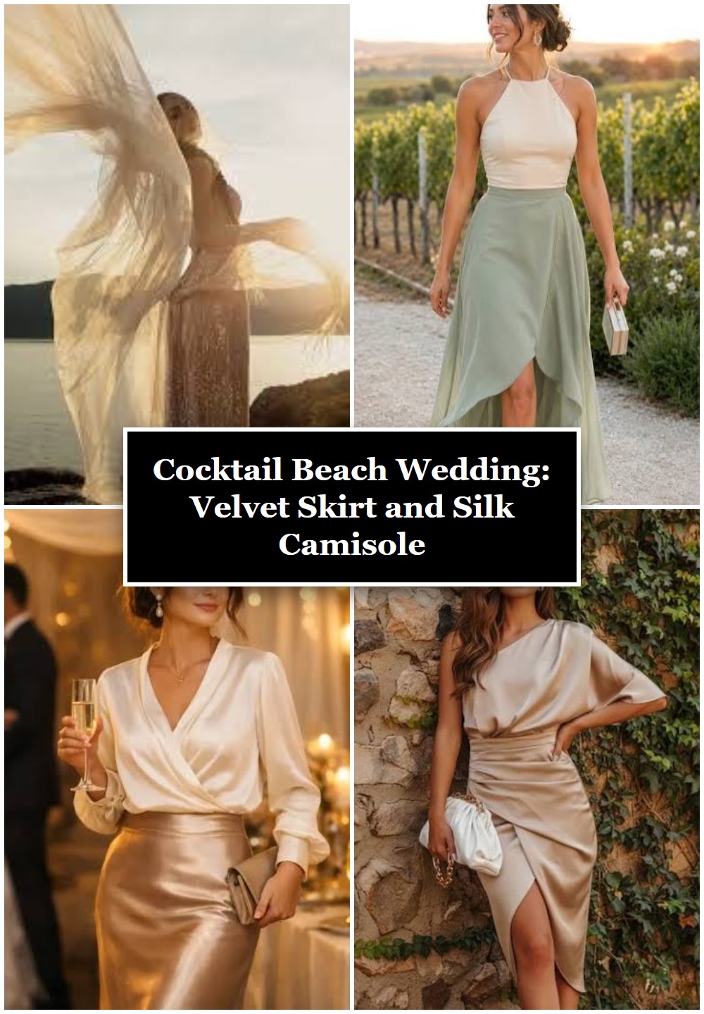 Cocktail Beach Wedding: Velvet Skirt and Silk Camisole