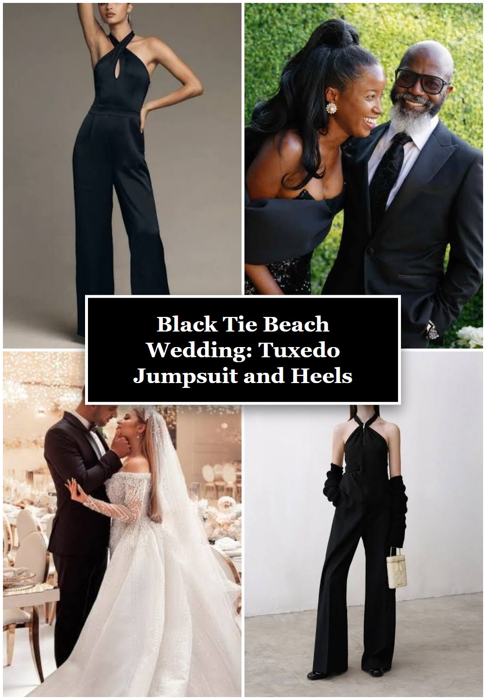 Black Tie Beach Wedding: Tuxedo Jumpsuit and Heels