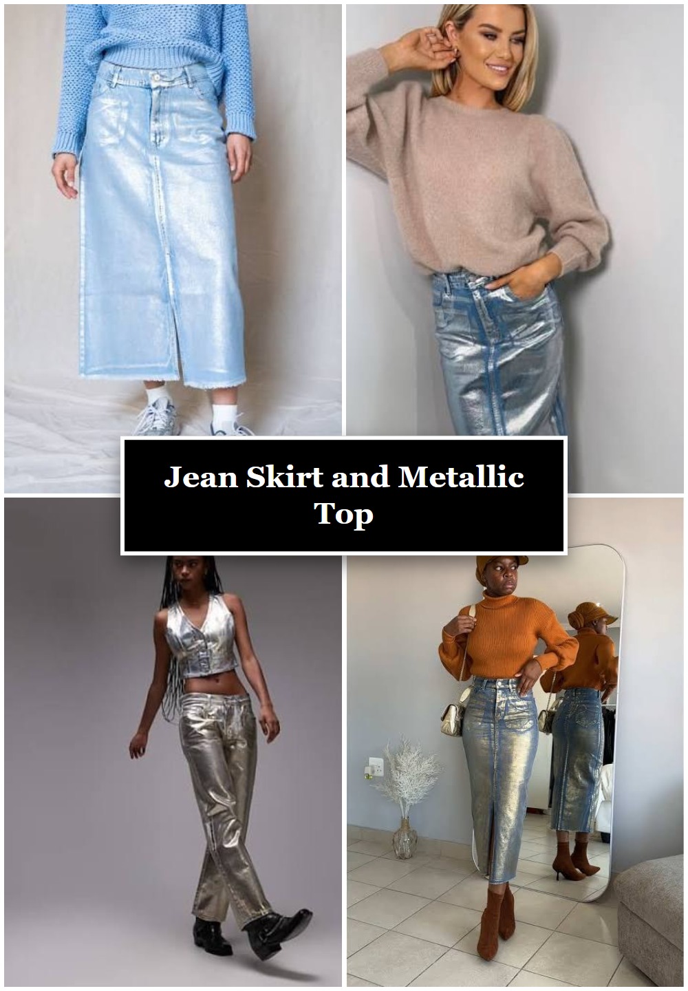 Jean Skirt and Metallic Top
