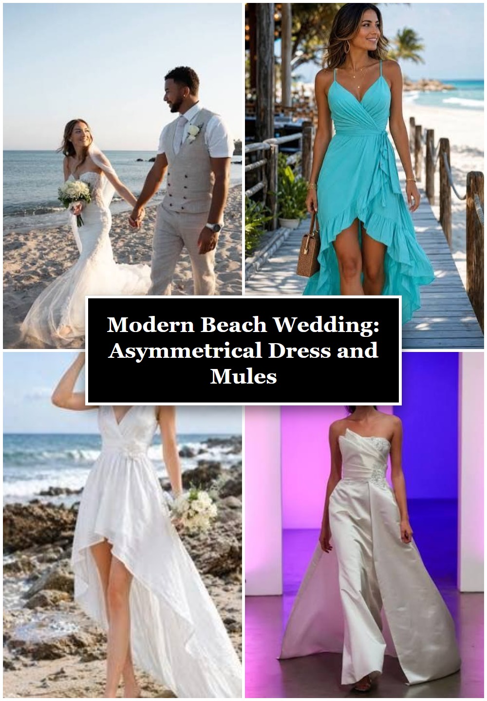Modern Beach Wedding: Asymmetrical Dress and Mules