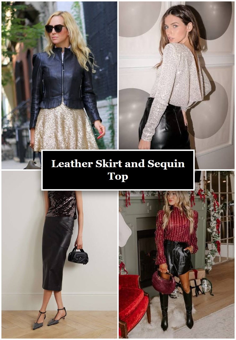 Leather Skirt and Sequin Top