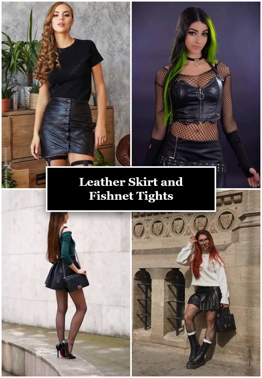 Leather Skirt and Fishnet Tights